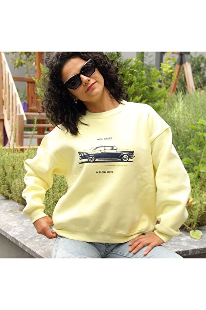 Thick Fleece-Lined Three Yarn Car B Printed Sweatshirt