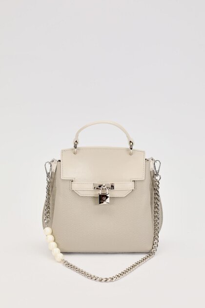 Gray Pearl Strap Detailed Handbag