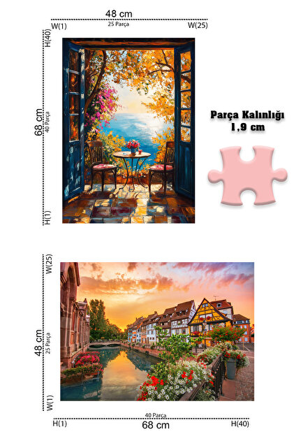 Neverland 2 ADET 1000 PARÇA PUZZLE- COLMAR VE HUZURLU MANZARA