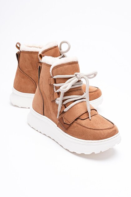 Veyra Women's Tan Suede Fur Detailed Sports Boots