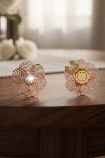 Yeni Trend Bronz Büyük Kristal Detaylı Çiçek Düğme Kapağı Broş Düğme Klipsi 1 Adet - Liora Bloom