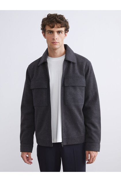 Lcw Vision Anthracite Standard Fit Shirt Collar Men's Cashmere Coat