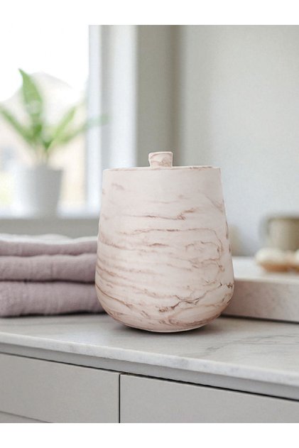 2 Parça Beton Çöp Kovası Banyo Mutfak Tuvalet Wc 18 Cm 4 Litre Kapaklı Kutu