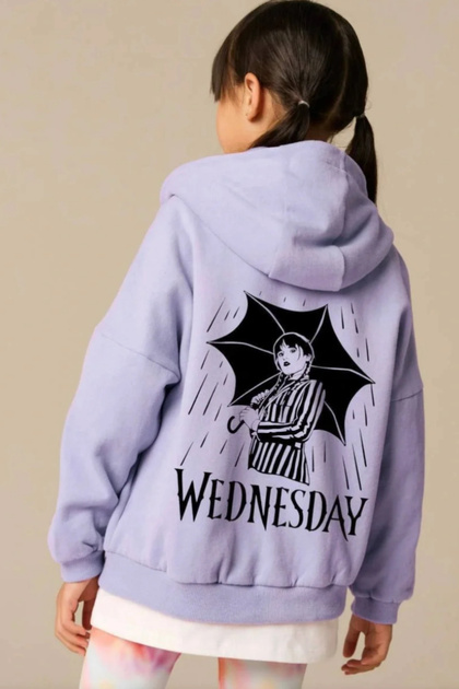 Girl's Wednesday 100% Cotton Lilac Zippered Sweatshirt