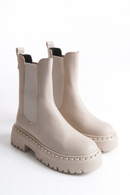 Women's Leather Elastic Thick Sole Boots