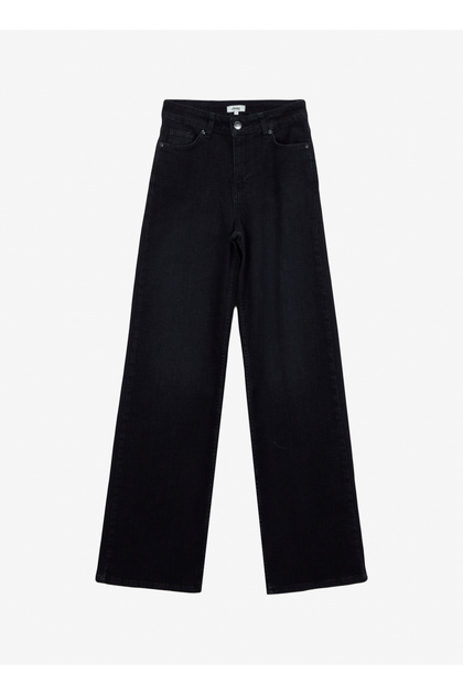 Yüksek Bel Bol Paça Flare Siyah Kadın Denim Pantolon J5WL-PNT7068