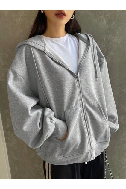 Unisex 2 İplik Şardonlu Kanguru Cepli Kapüşonlu Fermuarlı Hırka / Sweatshirt