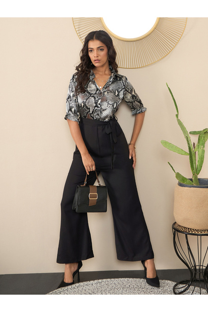 Satin Snake Print Buttoned Jumpsuit