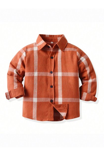 Boys Orange Checked Button Front Shirt