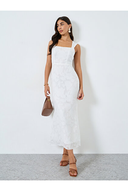Solid All-Lace Square Neck Cami Midi Dress