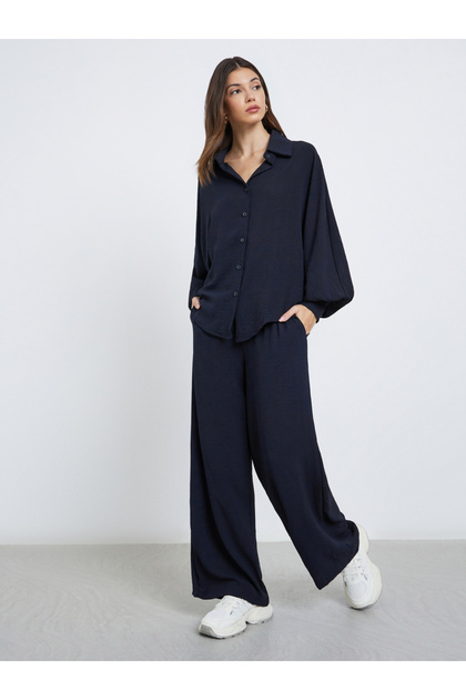 Women Navy Longline Shirt and Pants Co-Ords