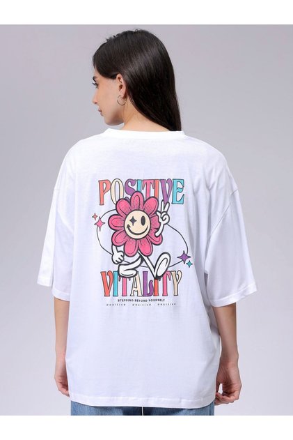 Women White Oversized Back Graphic T-Shirt