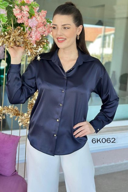 Metal Button Satin Shirt 6K062