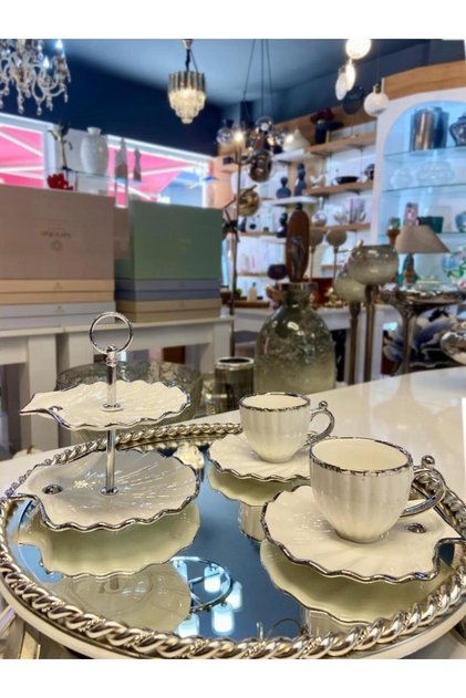 Çirpan Ev Shelly Silver 5 Piece Turkish Coffee Cup Set