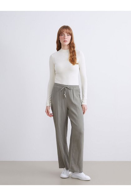 Textured Muslin Women's Trousers with Waist Cord from Uzg Store for Style Enthusiasts