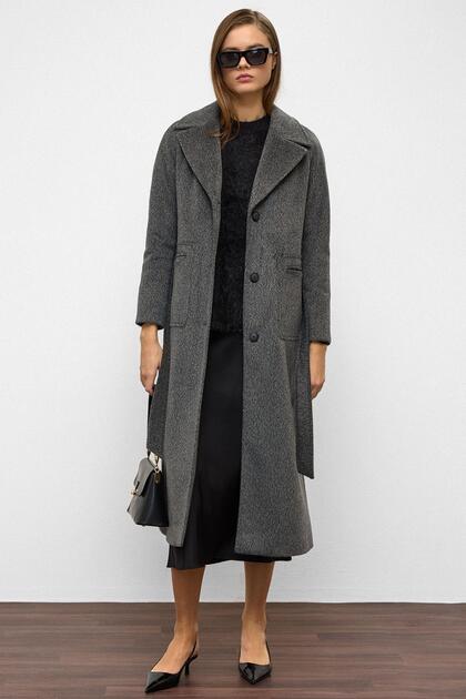 Reglan Sleeve Waist-Tied Moher Coat Anthracite 3156