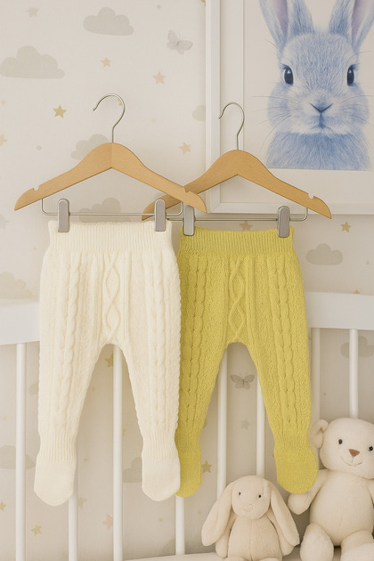 Baby Knitwear with Elastic Waistband and Colorful Knitted Pattern Unisex Socks, 2-Piece Tights