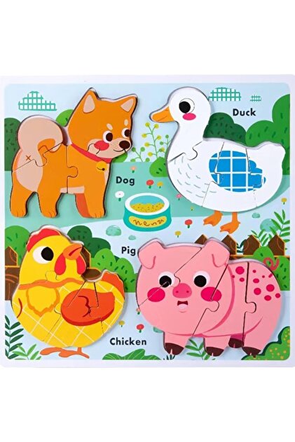Puzzle 3D cu piese mari din lemn - Animale ferma