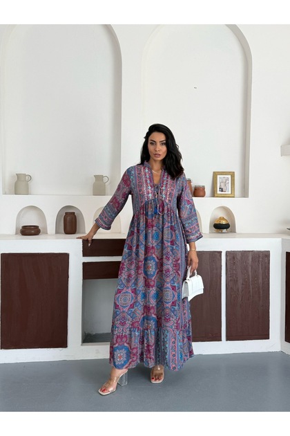 silk dress pattern indian Fashionbox Indian silk ethnic pattern embroidered dress 25444- Trendyol