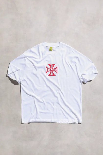 Tricou cu mânecă scurtă West Coast Choppers Long Beach, unisex, oversize, alb, roșu
