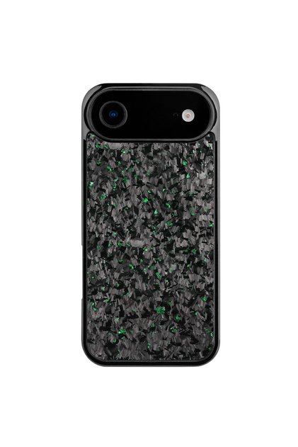 Shockproof iPhone 17 Air Case – Black Crystal Carbon Fiber with Green Highlights, Slim Cover