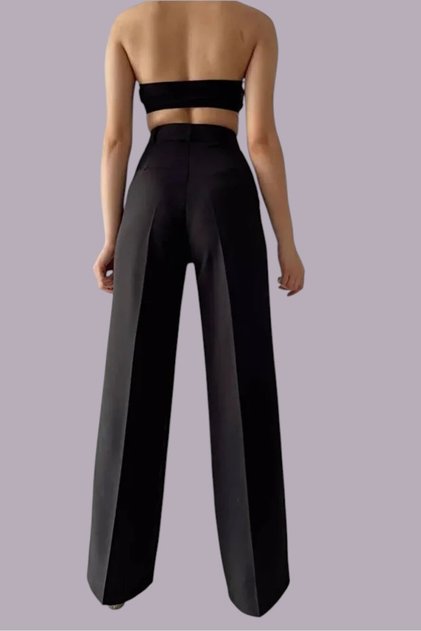 Jenr Women's High Waist Palazzo Pleated Black Fabric
