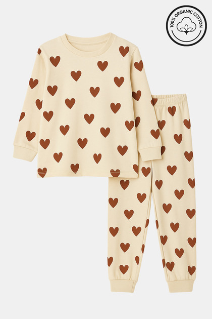 Girls' 100% Organic Cotton Pajama Set – Heart Pattern, Comfortable and Healthy