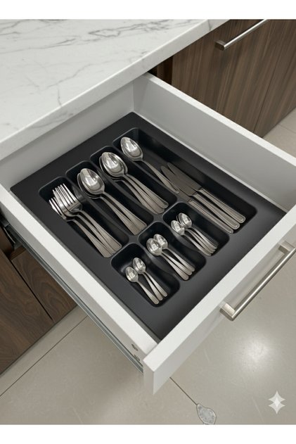 Siyah 37x49 cm Çekmece İçi Kaşıklık Organizer 33*40 Kesilebilir Kepçelik ve Çatal Bıçak Düzenleyici