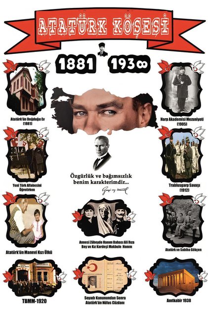 ATATÜRK KÖŞESİ ATATÜRK'ÜN HAYATI 50 X 70 (VİNİL BRANDA) DİJİTAL BASKI