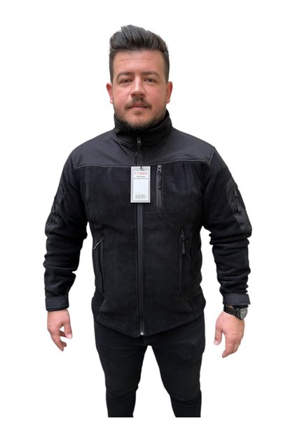 Tactical Multi-Pocket Fleece Jacket with Shoftshel Detail in Black Color