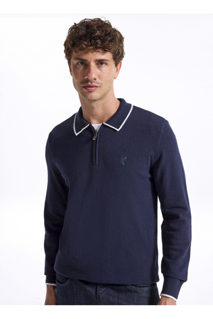 Polo Yaka Slim Fit Düz Lacivert Erkek Kazak F5WM-KZK 2319