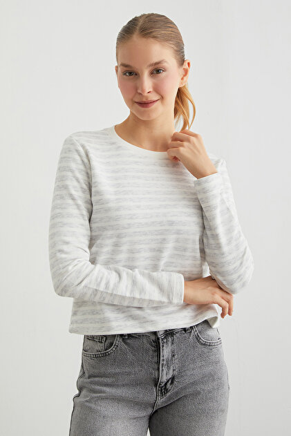 3 Thread Stripeless Striped Crew Neck Sweatshirt