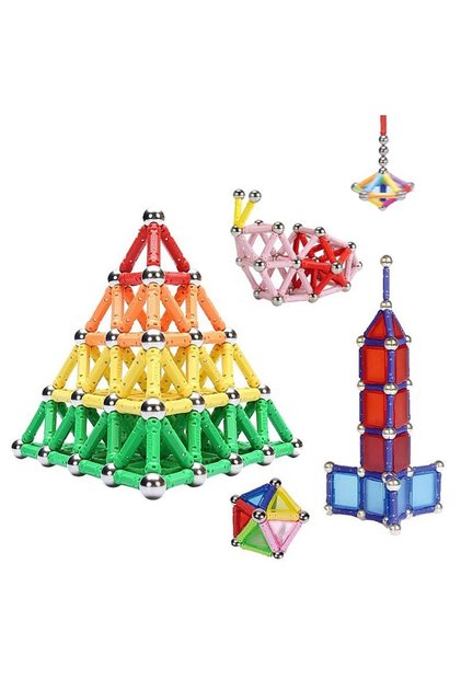 Set de construcții magnetice 3D, 138 de piese, joc educativ pentru copii de la 6 ani în sus,