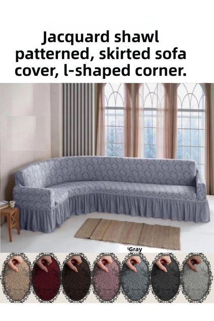 Jacquard Shawl Pattern L Corner Sofa Cover, Stretchy Seat Cover, Ottoman Pattern (350cm)