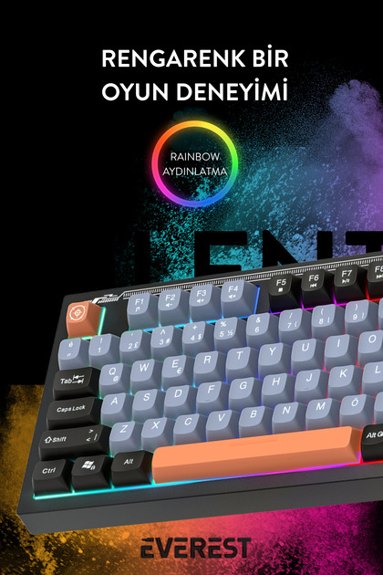 Everest KB-98 Sessiz Rainbow Q Türkçe Klavye Membrane Oyuncu