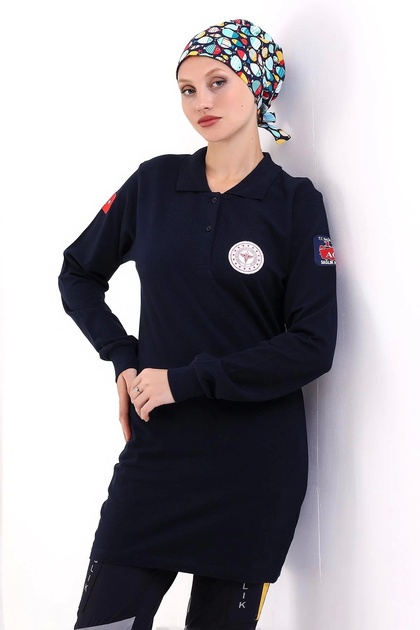 112 Emergency Health Collar Tshirt Tunic Printed - Navy Blue
