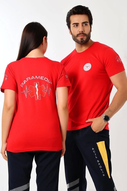 Round Neck Paramedic Combed Cotton T-Shirt - Red