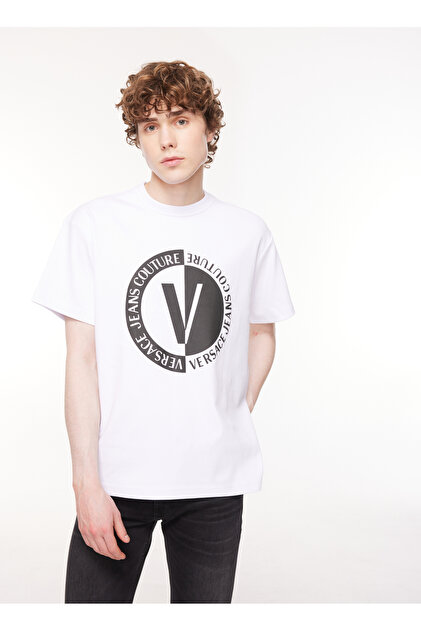 VERSACE JEANS COUTURE Bisiklet Yaka Beyaz Erkek T-Shirt