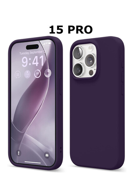 iPhone 15 Pro Case Velvet Inside Camera Raised Launch Silicone Cover Deep Purple