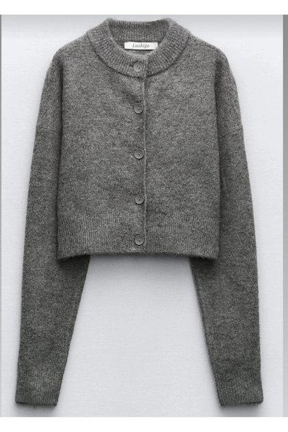 Women's Anthracite Buttoned Cardigan Women's Tilia Crop Smoked Knit Cardigan