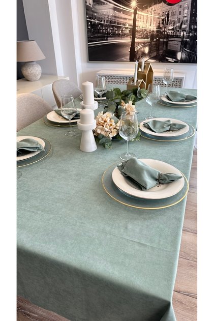 Pearl Velvet Textured Sage Green Tablecloth (Napkins Not Included)