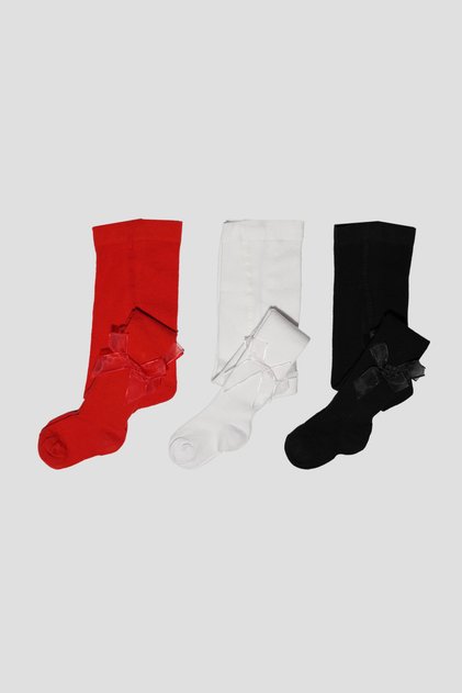 3 Pairs of Ribbon Cotton Girls and Baby Pantyhose