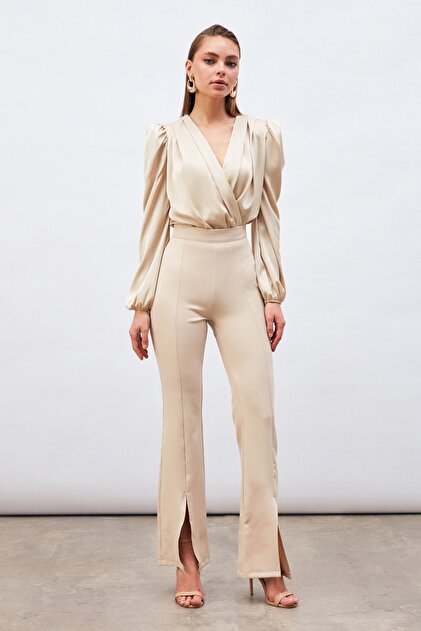 【未開封】melted butter SWAN BODYSUIT&BIB Sateen Kruvaze Saten Bodysuit Bluz - Taş - Fiyatı, Yorumları