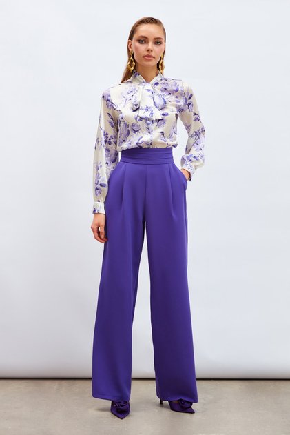 Waist Detailed Pocket Trousers - Purple