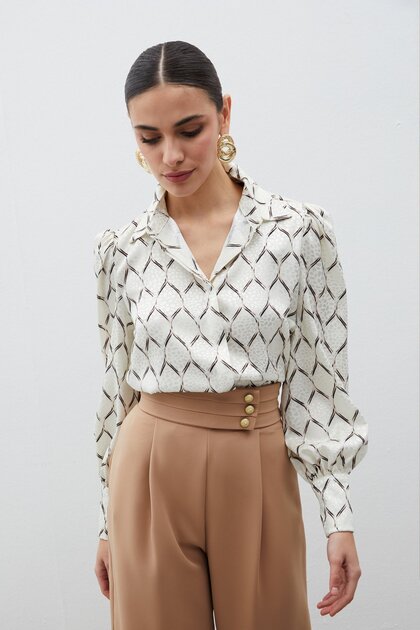 Satin Patterned Shirt - Beige