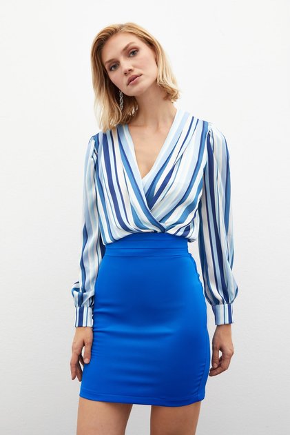Striped Bodysuit Blouse - Indigo