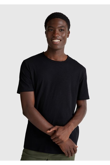 Men's Black Crew Neck Slub T-Shirt