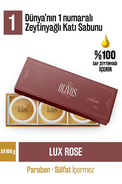 Natural Lux Rose and Olive Oil Solid Soap Olive Oil Hand Soap Intensive Moisturizing 3 Pieces 100 gr