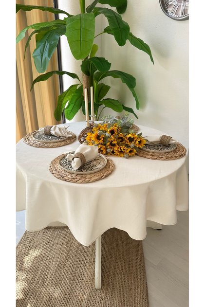 Royal Linen Textured Ecru Round Tablecloth