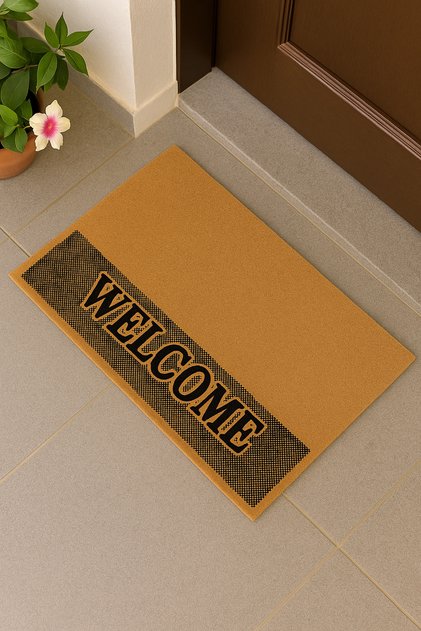 Koko Textured Door Mat - Welcome Stripe Pattern Non-Slip Base, 45X70 cm